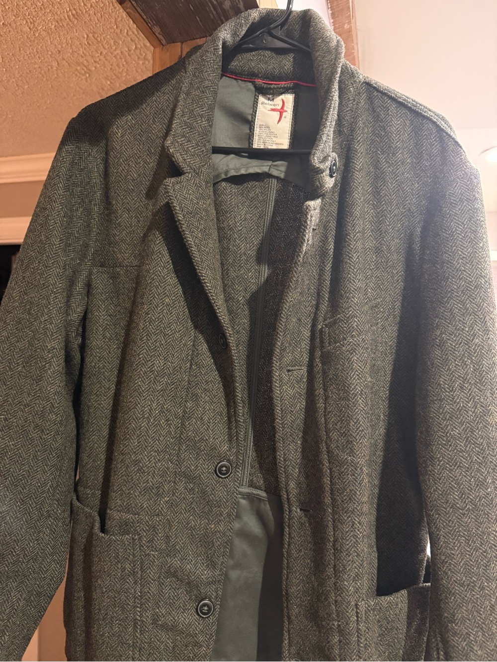 Relwen Men’s Herringbone Wool Coat Green
